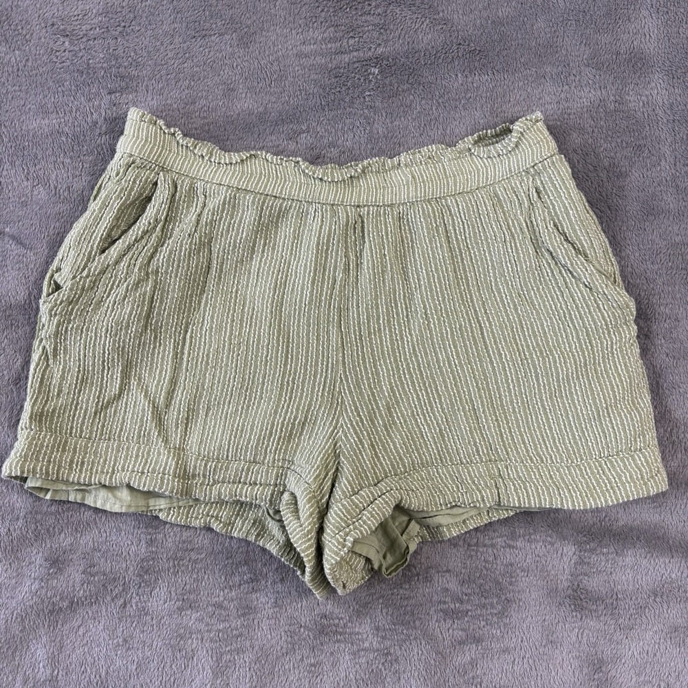 Billabong Shorts Womens‎ M Green Pull On On seam Pockets Beach Trip Pool Striped
